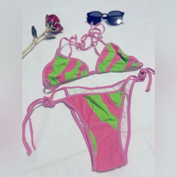 Bikini brasileño rosa y verde - Picture 3 of 5